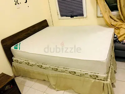 Queen size bed frame with mattress and base - good condition