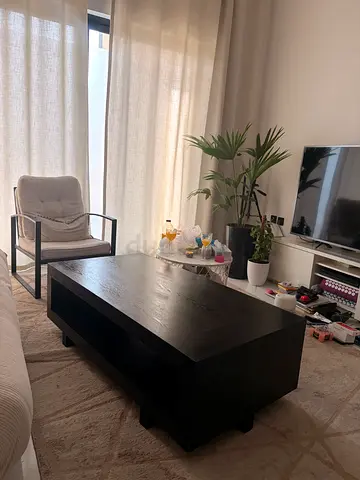 Solid Dark Wood Coffee Table with Lower Shelf - Good Condition