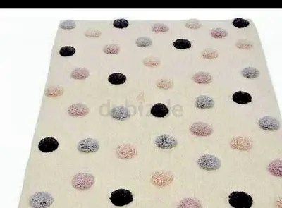 Cream rug with multicolor pom-pom dot pattern - good condition