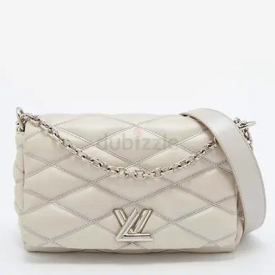 Authentic Louis Vuitton Silver Quilted Lambskin Leather GO-14 Malletage PM Bag