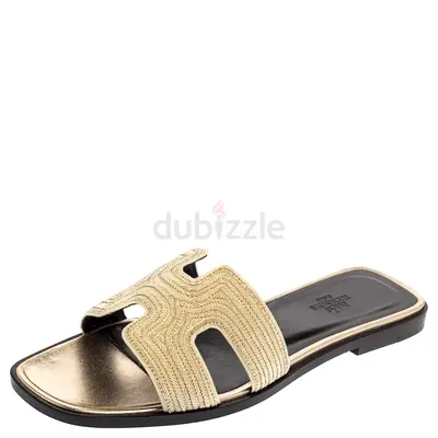 Hermes Metallic Pale Gold Twisted Metal Thread Oran Sandals Size 37