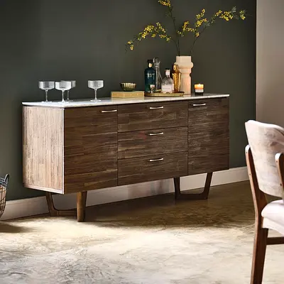 Modern Wooden Sideboard with Marble Top