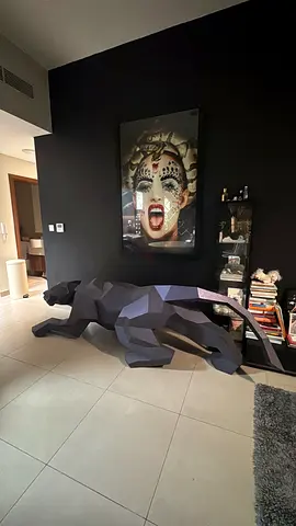 Modern Geometric Black Panther Floor Statue