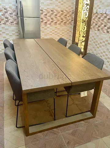 Solid Wood Dining Table with 6 Fabric Chairs