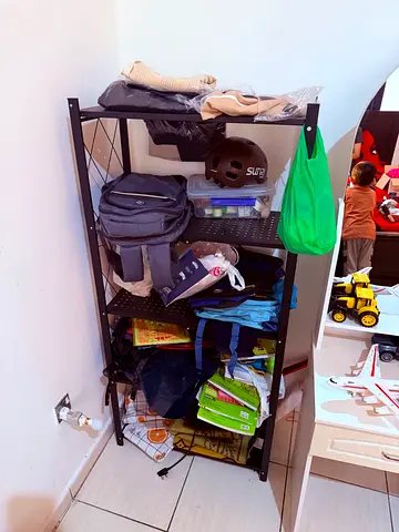 Black Metal 5-Tier Storage Shelf — Used, Sturdy Organization Unit