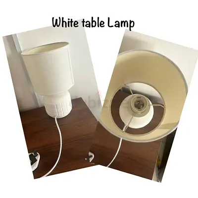 White ceramic table lamp with fabric shade - good condition