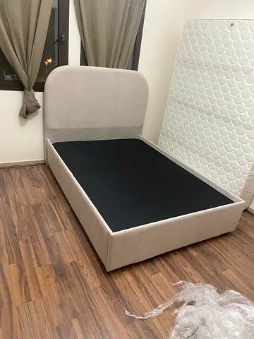 Single upholstered bed frame with headboard - beige