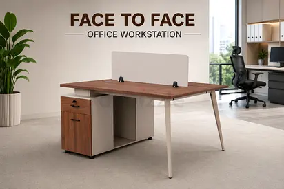 2 Seater Office Workstation Desk with Drawers – Face to Face Walnut Wooden Office Table