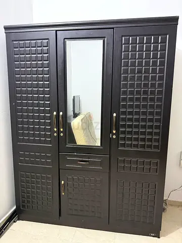 Dark wood 3-door wardrobe with mirror, good condition