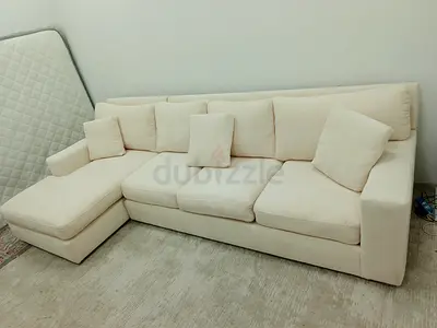 Expensive quality Crate and Barrel beige color Four seater lshape sofa