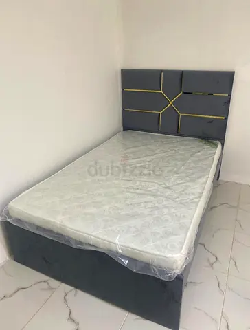 Single Bed Frame with Headboard and Mattress - Grey