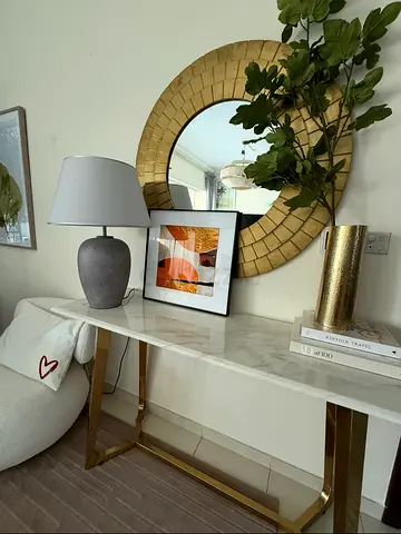 Bloomr Gold Chrome Console Table with White Marble Top - 150cm