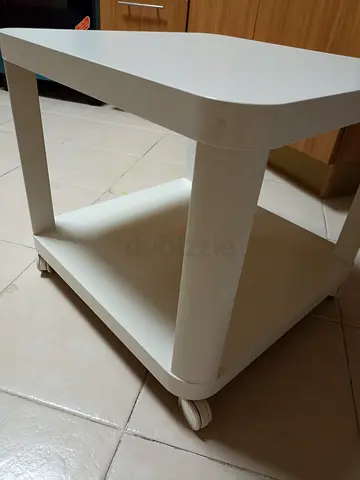 Ikea White wheeled side table with lower shelf - good condition