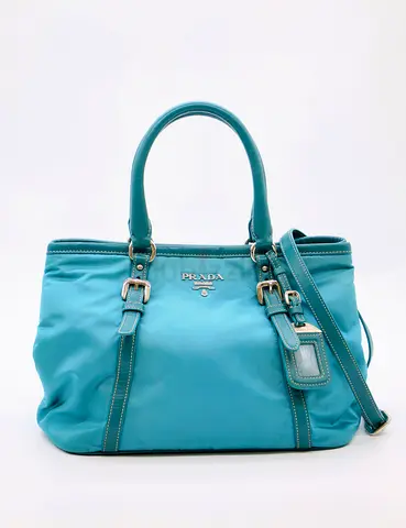 Prada turquoise nylon shoulder bag with detachable strap - good condition