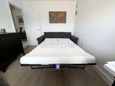 Modern Gray Sofa Bed with Pull-Out Mattress