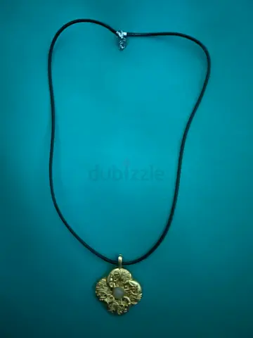Gold-tone Floral Pendant on Black Leather Cord Necklace