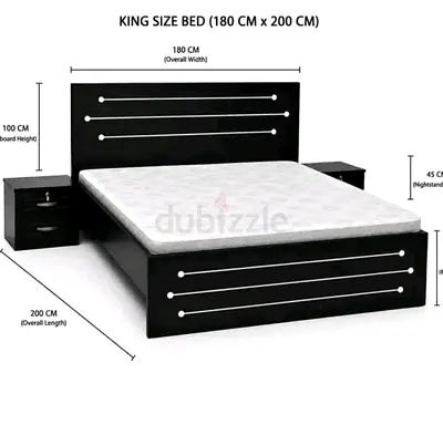 King Size Wooden Bed with Headboard and Matching Nightstands (180x200 cm)