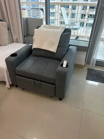 Grey Fabric Single Recliner Armchair with Cup Holders