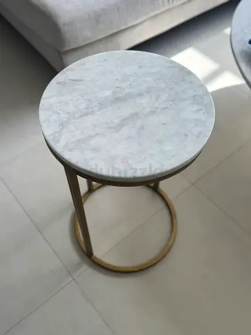 Luxury White Marble Side Table with Gold Metal Base