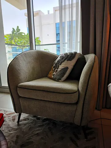Comfortable upholstered accent armchair with cushion ( Melrev Acent Ecru Collection - OC Home )