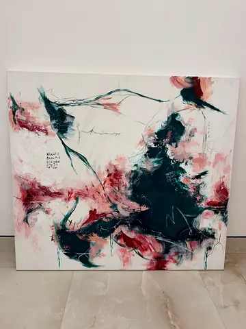 Abstract Floral Canvas Painting - Signed Mixed Media