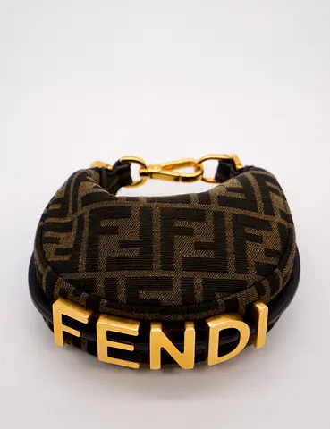 Fendi mini saddle coin pouch with FF logo and gold hardware