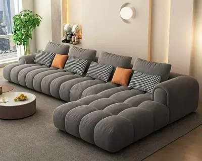 Modern Grey L-Shaped Tufted Sofa