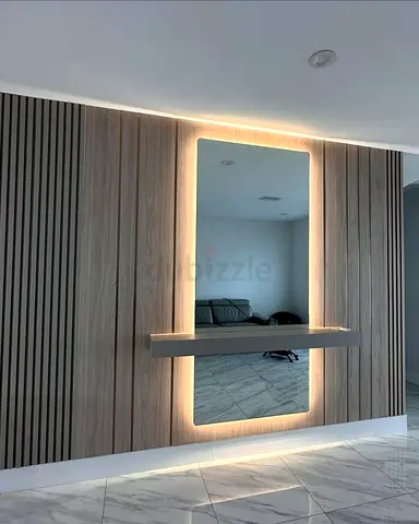 Custom Fluted Wall Panel with LED Mirror for Entryway Decor