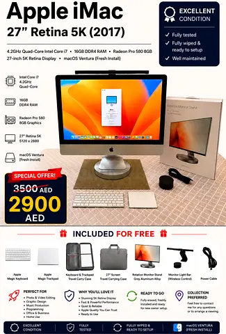 Apple iMac 27” Retina 5K (2017) | Core i7 | 16GB RAM | Complete Premium Setup