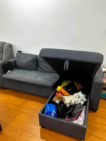 Grey L shaped storage sofa (ottoman seat) - good condition