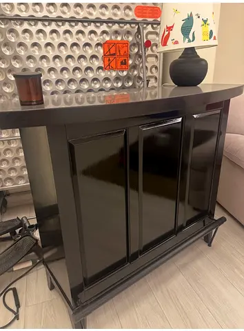 Modern Dark Wood Bar Table with Wine Rack and Storage