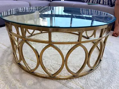 Round Glass Top Coffee Table with Gold Metal Frame