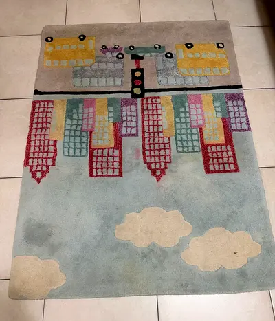 Two Hand-Tufted Modern Cityscape Rug - Good Used Condition