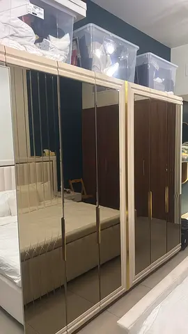 Modern Mirrored Wardrobe with Gold Accents