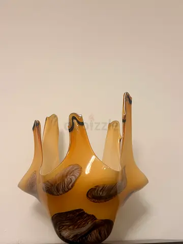 Hand-blown Art Glass Vase with Brown Swirl Pattern
