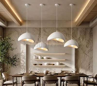 Modern White Pendant Dining Lights - Minimal Ceramic Style
