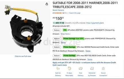 Used Clock Spring / Steering Angle Sensor for Ford Mariner/Tribute/Escape (2008-2012)
