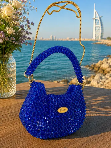 Luxurious blue handmade crystal beaded bag