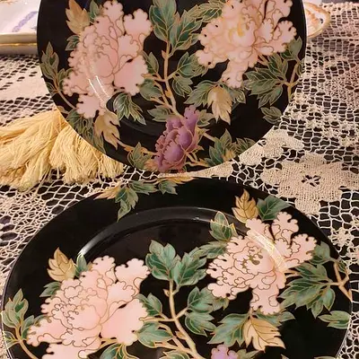 Pair of 2 Japan Cloissone Peony Fitz and Floyd Plates