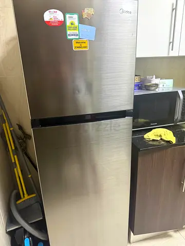 Midea Top-Freezer Refrigerator - Stainless Steel, double door, Good Working Condition