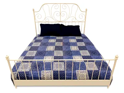 White Metal Frame Double Bed with Decorative Headboard, IKEA