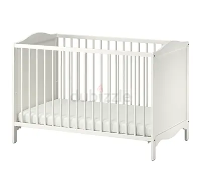 Ikea White Wooden Baby Crib with Mattress- like new