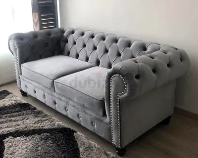 Grey Velvet Chesterfield Sofa with Stud Detail
