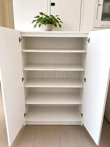 White 5-Shelf Storage Cabinet with Doors - Good Condition