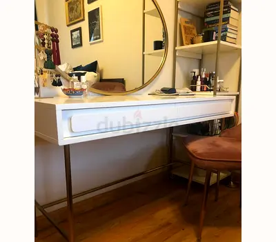 West Elm White Writing Desk with Gold Metal Legs - Modern Console Desk (48 W)
