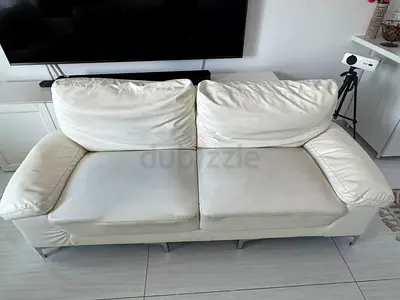 White 3-2-2-Seater faux leather Sofa in Good Condition 300 for 3 seat , 200 for 2 seat