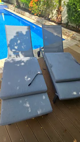 2 Outdoor Sun Loungers / Poolside Recliners - Grey - with water repellent cushions