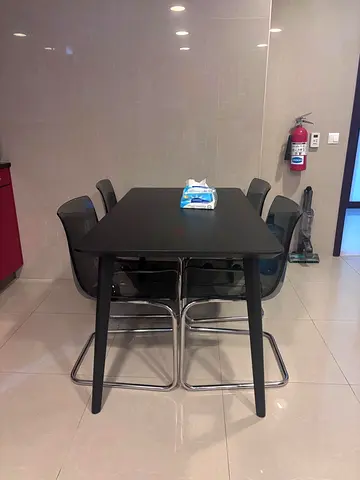 Modern Black Dining Table with 6 Chairs - Good Condition