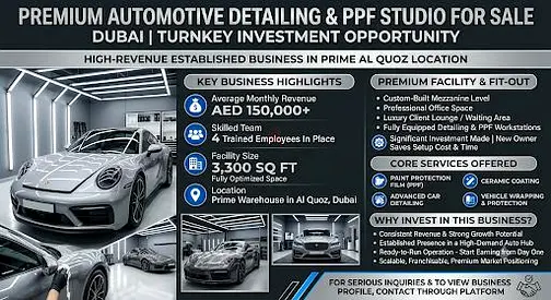 🚀 Premium Car Detailing PPF Studio for Sale – High Revenue | Prime Al Quoz Location | Fully E