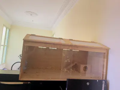 Large wooden rabbit/rodent hutch with sliding glass front